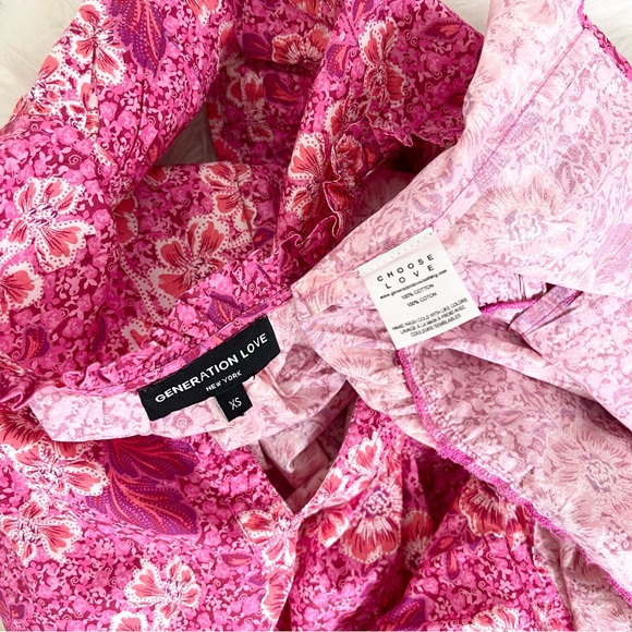 Generation Love Floral Sun Dress Ruffle Pink Oversized V Neck Slip On Size XS - Picture 8 of 15